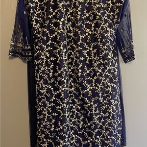 Karma Navy Blue and Gold Embroidered Saree